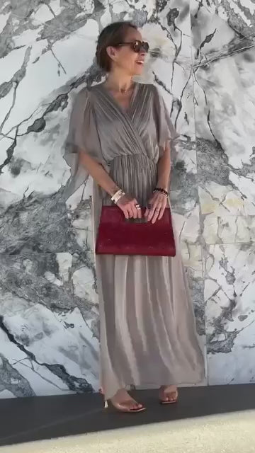 Robe Longue Asymétrique à Col V avec Manches Chauve-Souris